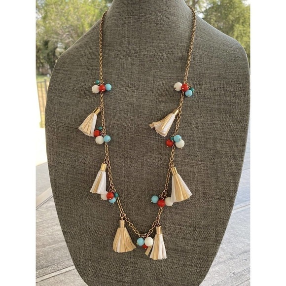 Talbots Necklace Jewelry Beaded Tussles Gold Tone 30” - Picture 2 of 10